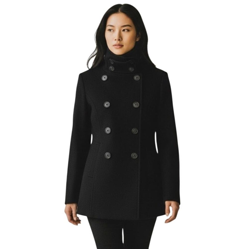 J Crew Vintage Pea Coat Womens Small Nautical Navy Blue Back Belt Wool Blend